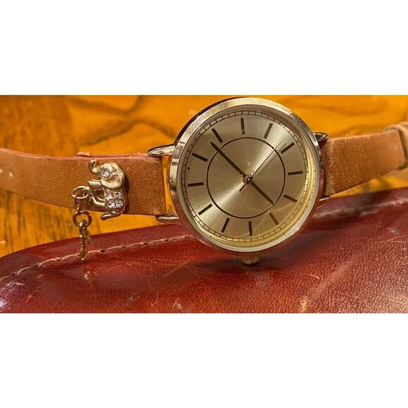 Women's 30mm Gold Tone Francesca's Watch, Elephant Charm on Brown Band - Picture 1 of 3